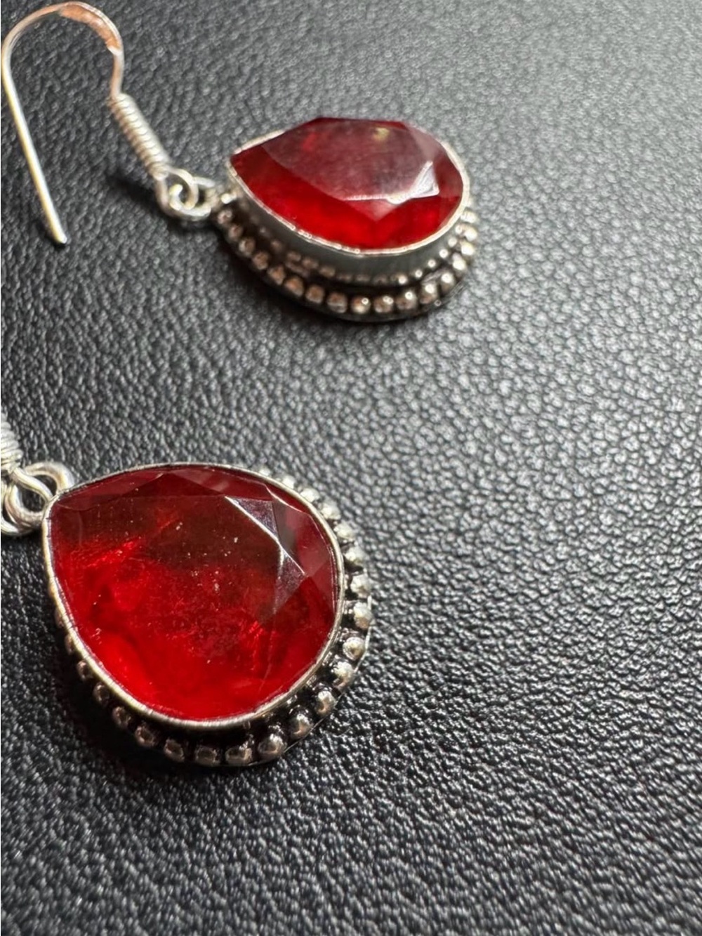 925 Silver Garnet Red Teardrop Handmade Faceted Earrings